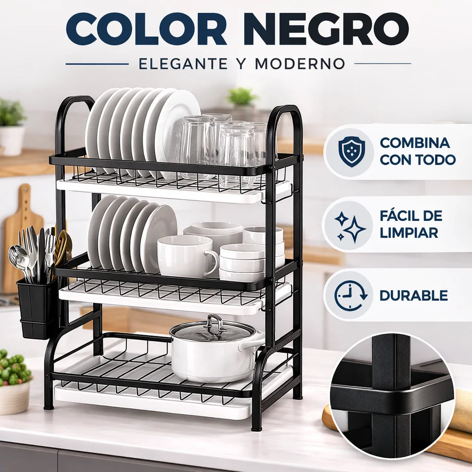 Escurridor de Platos de 3 Niveles con Organizador