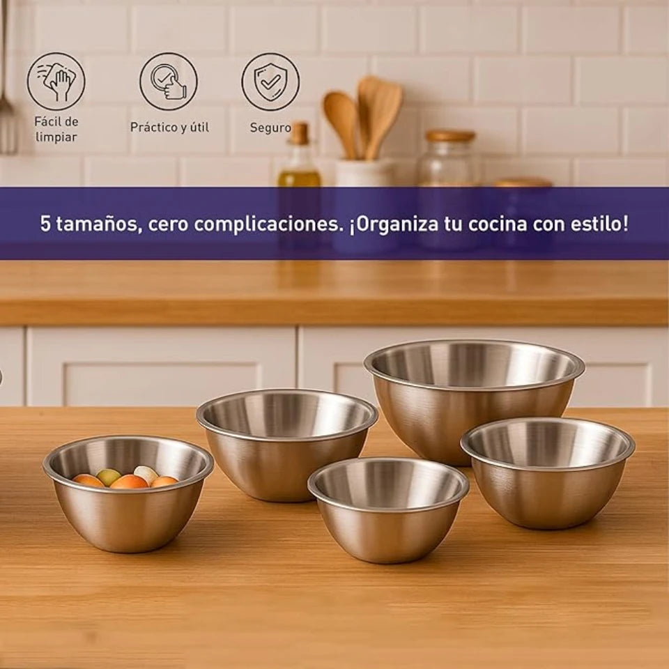5 Bowls de Cocina de Acero Inoxidable