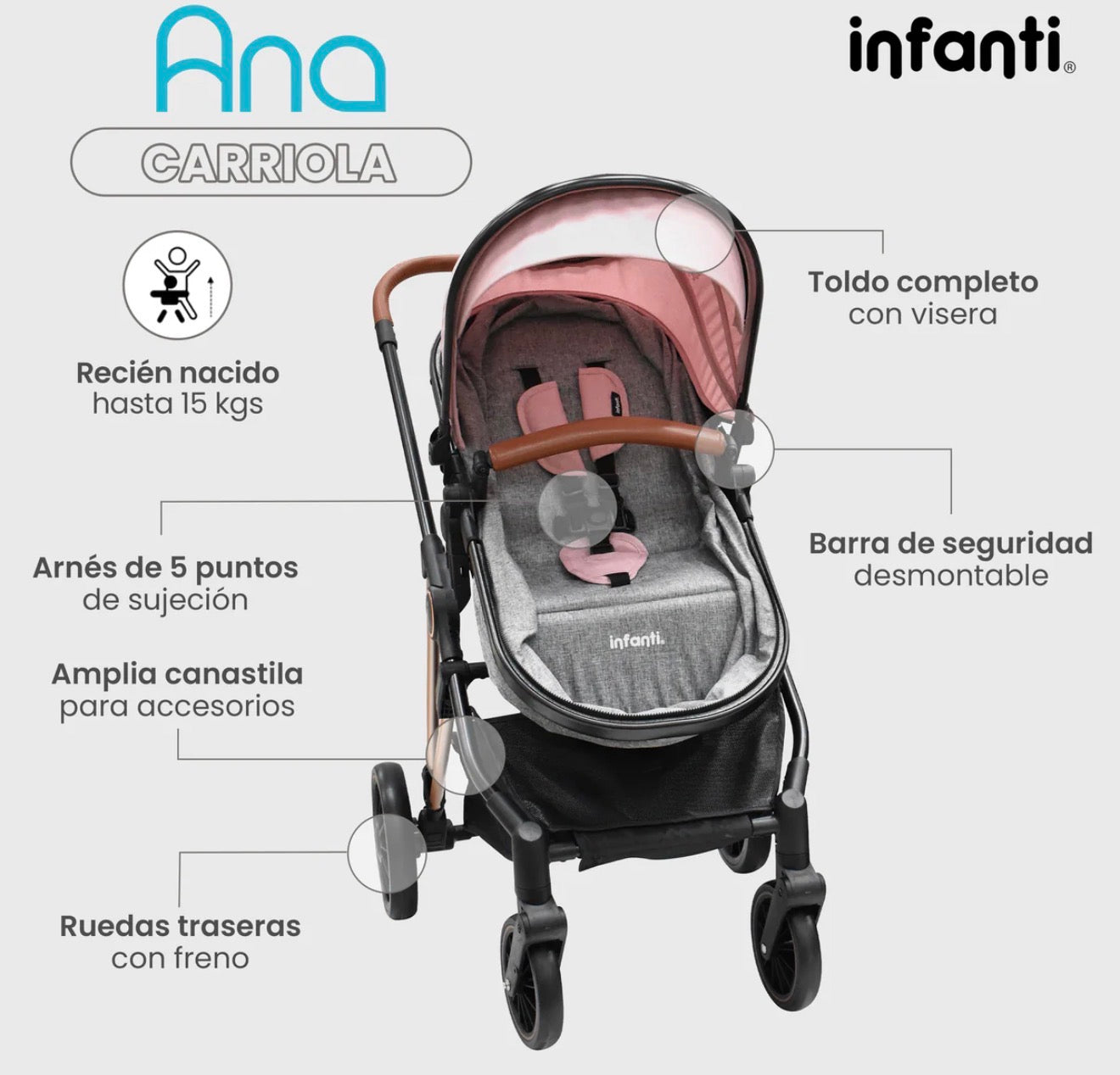 Carriola Ana Infanti Con Sistema De Viaje Convertible A Bambineto