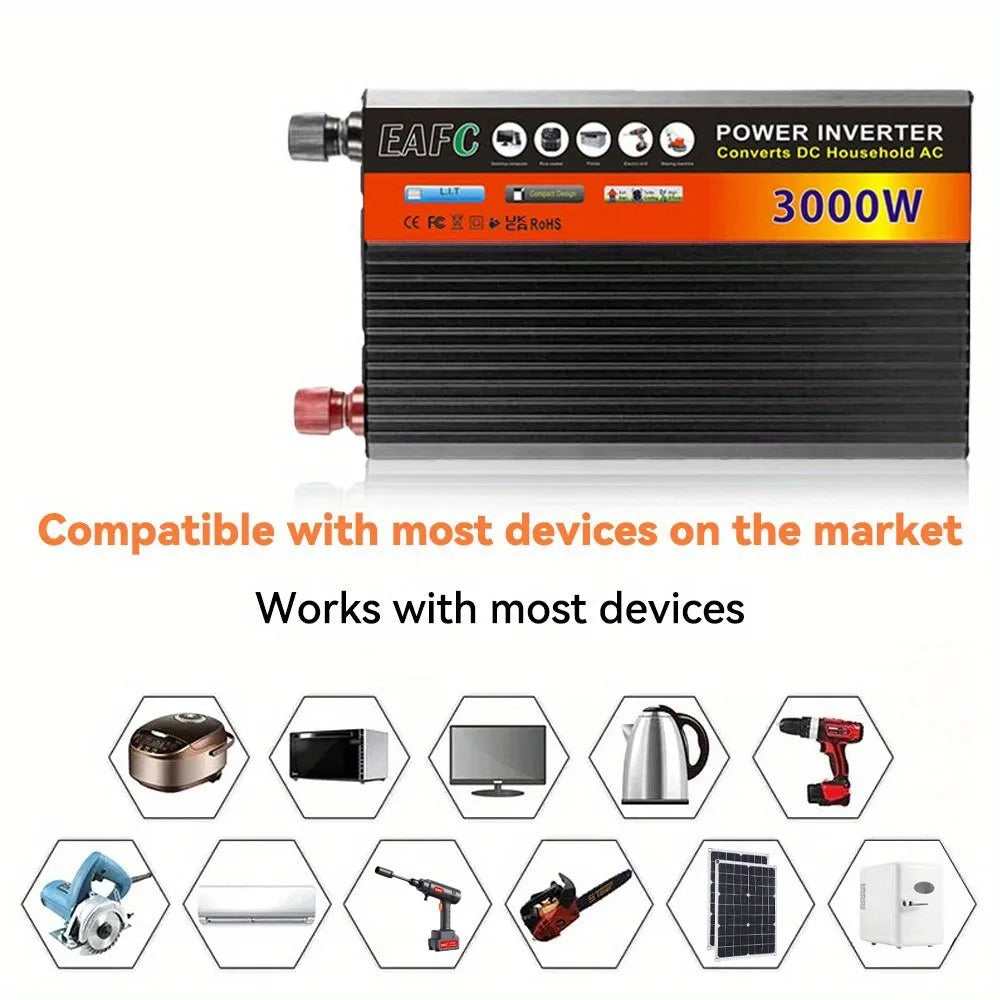 Adaptador convertidor de potencia de inversor de coche portátil de 3000W CC de 12V a CA 110V banco de energía de inversor Solar doméstico para camión automático al aire libre