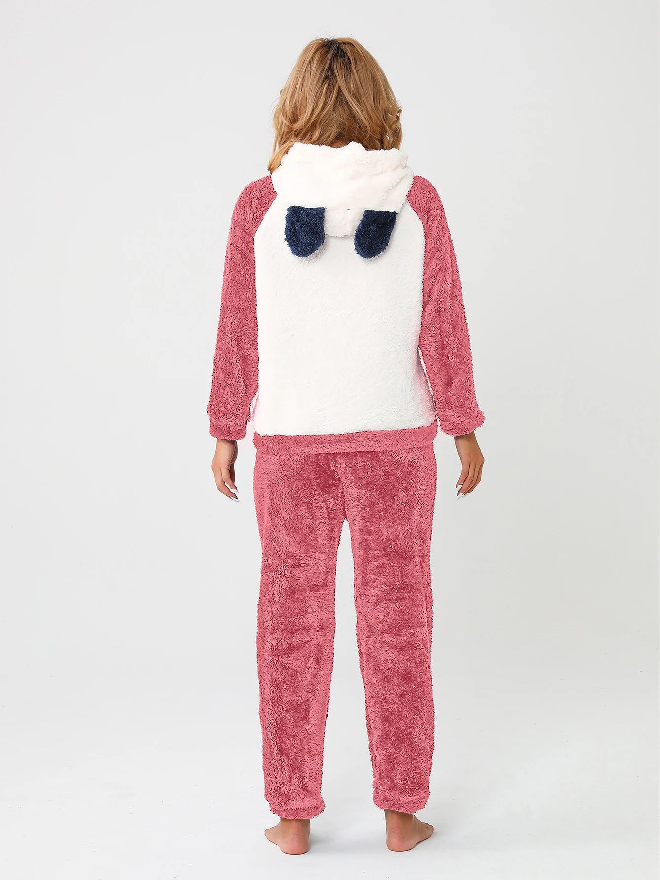 Conjunto Pijamas de nina Polar Dibujo Animado Con Capuch Con Forma de Panda