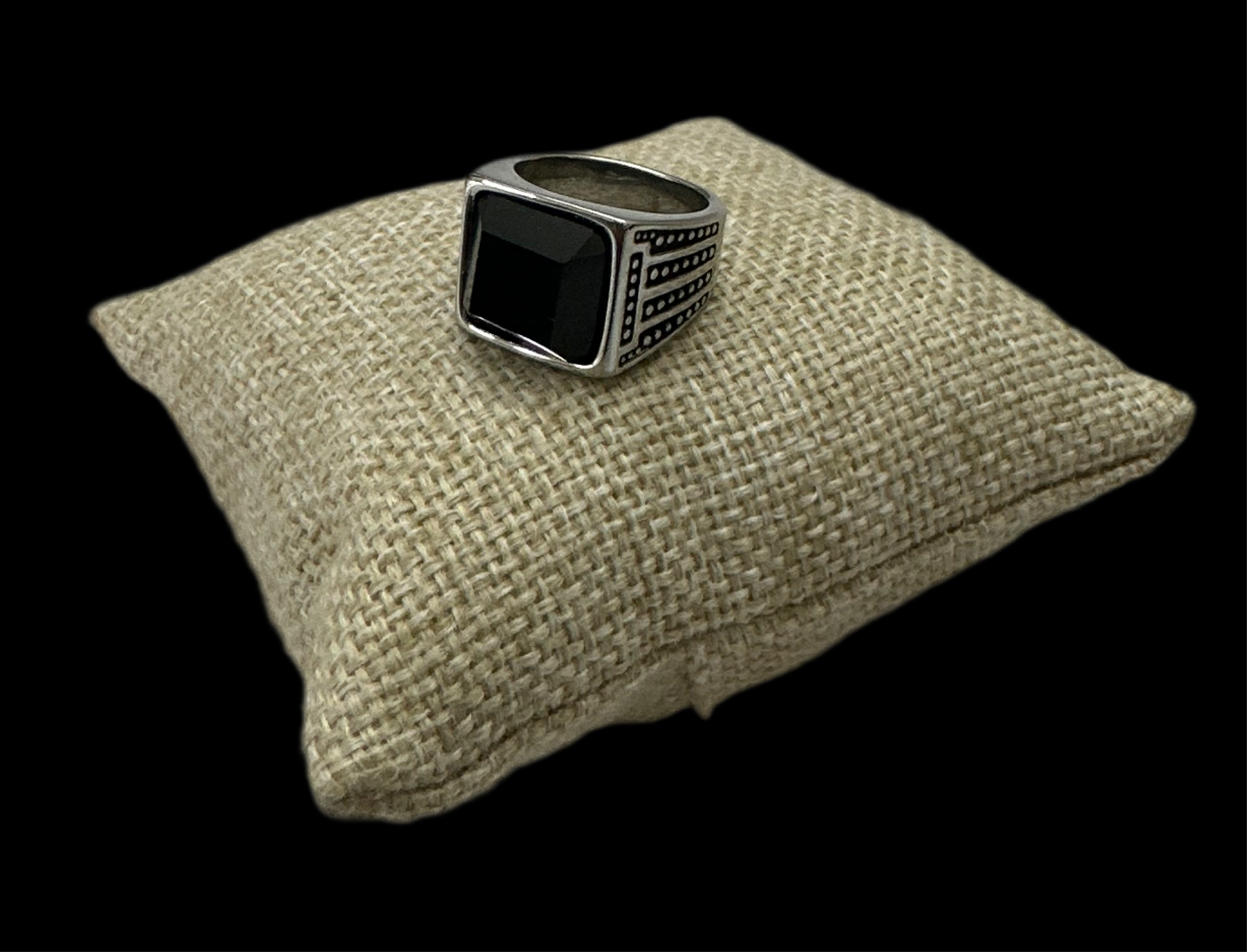Anillo Piedra Negra Acero