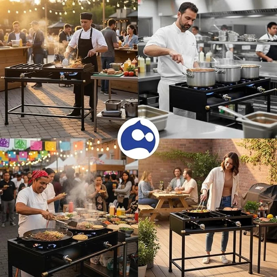 Parrilla de Gas con 2 Quemadores de Hierro Fundido