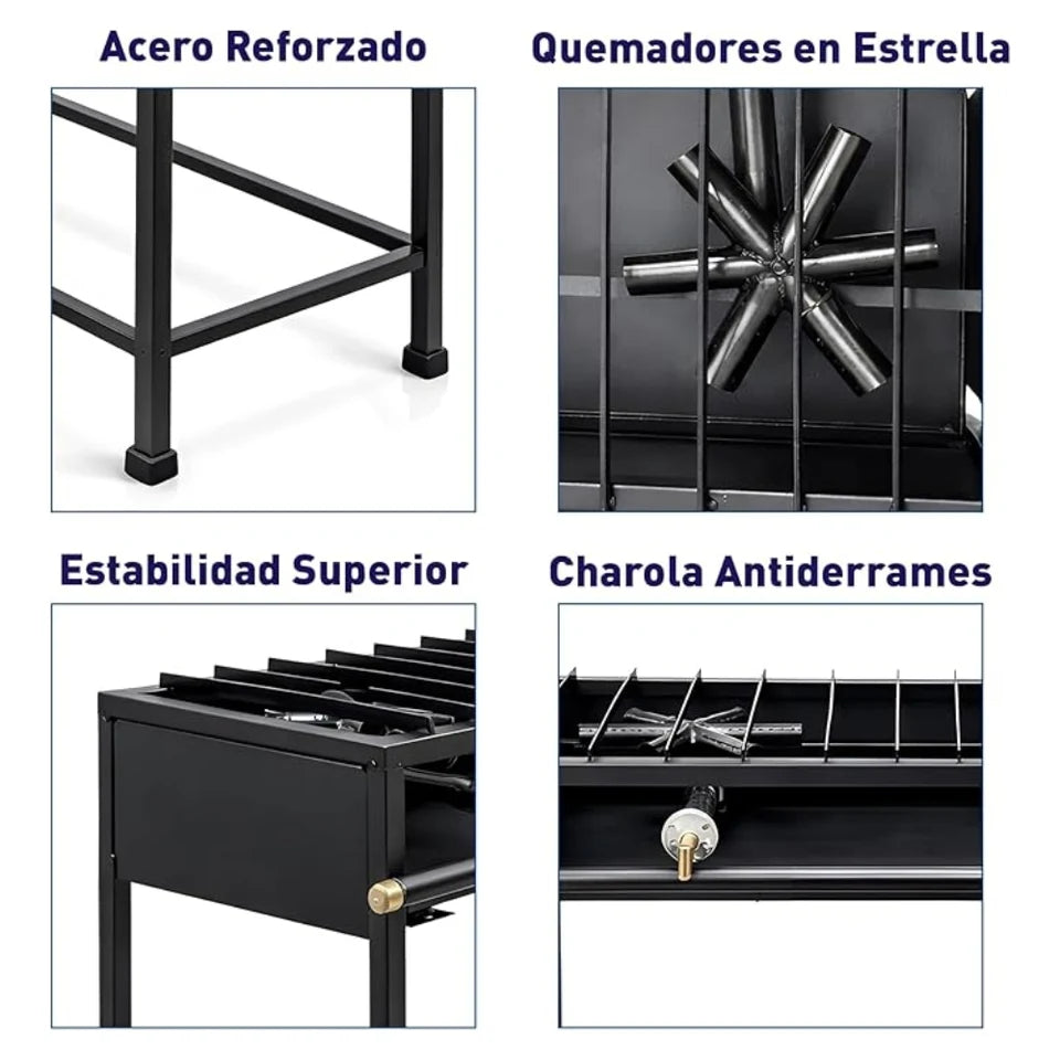 Parrilla de Gas con 2 Quemadores de Hierro Fundido