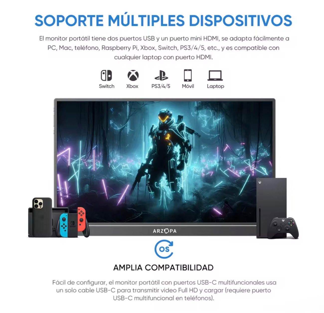 Monitor Portátil ARZOPA 15,6" FHD IPS