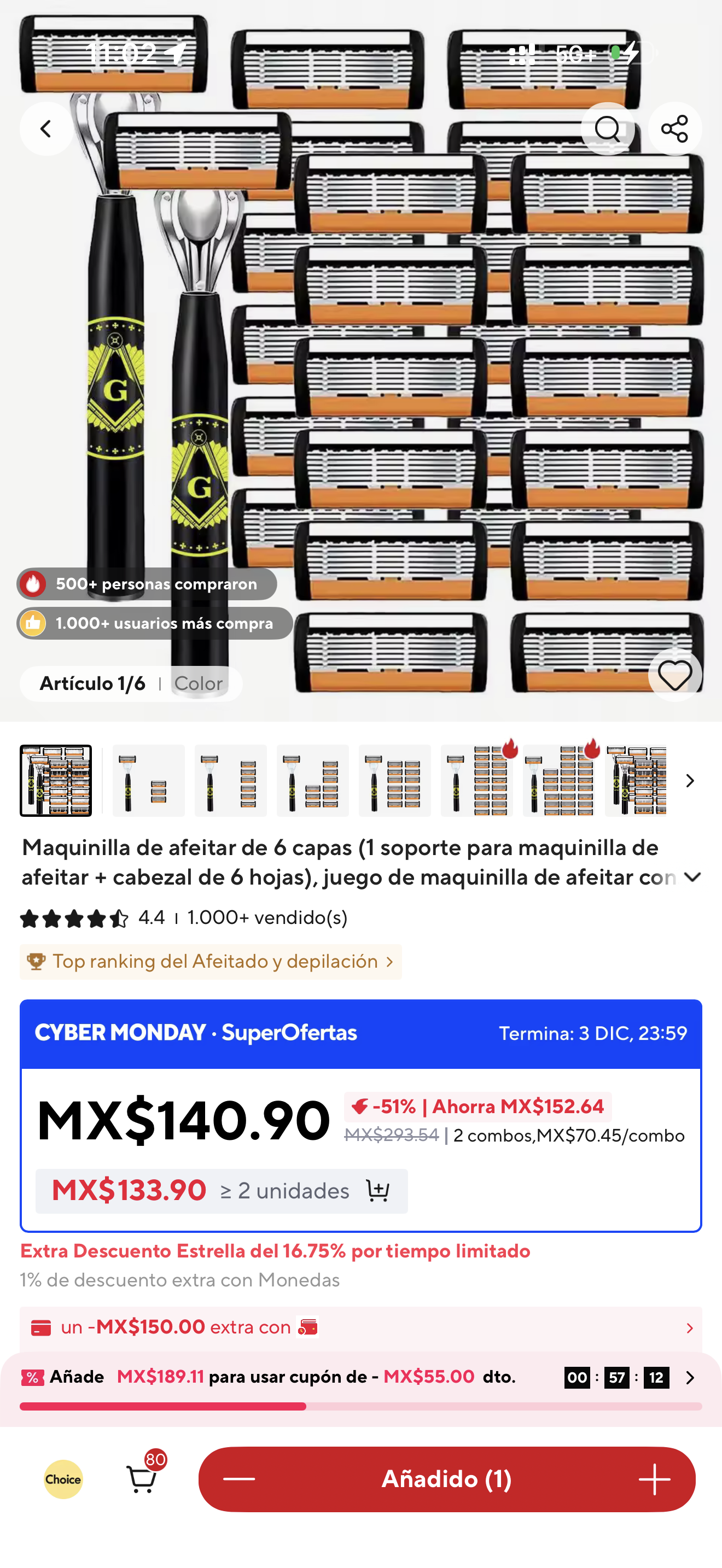 Rastrillo para afeitar 6 hojas 24 piezas