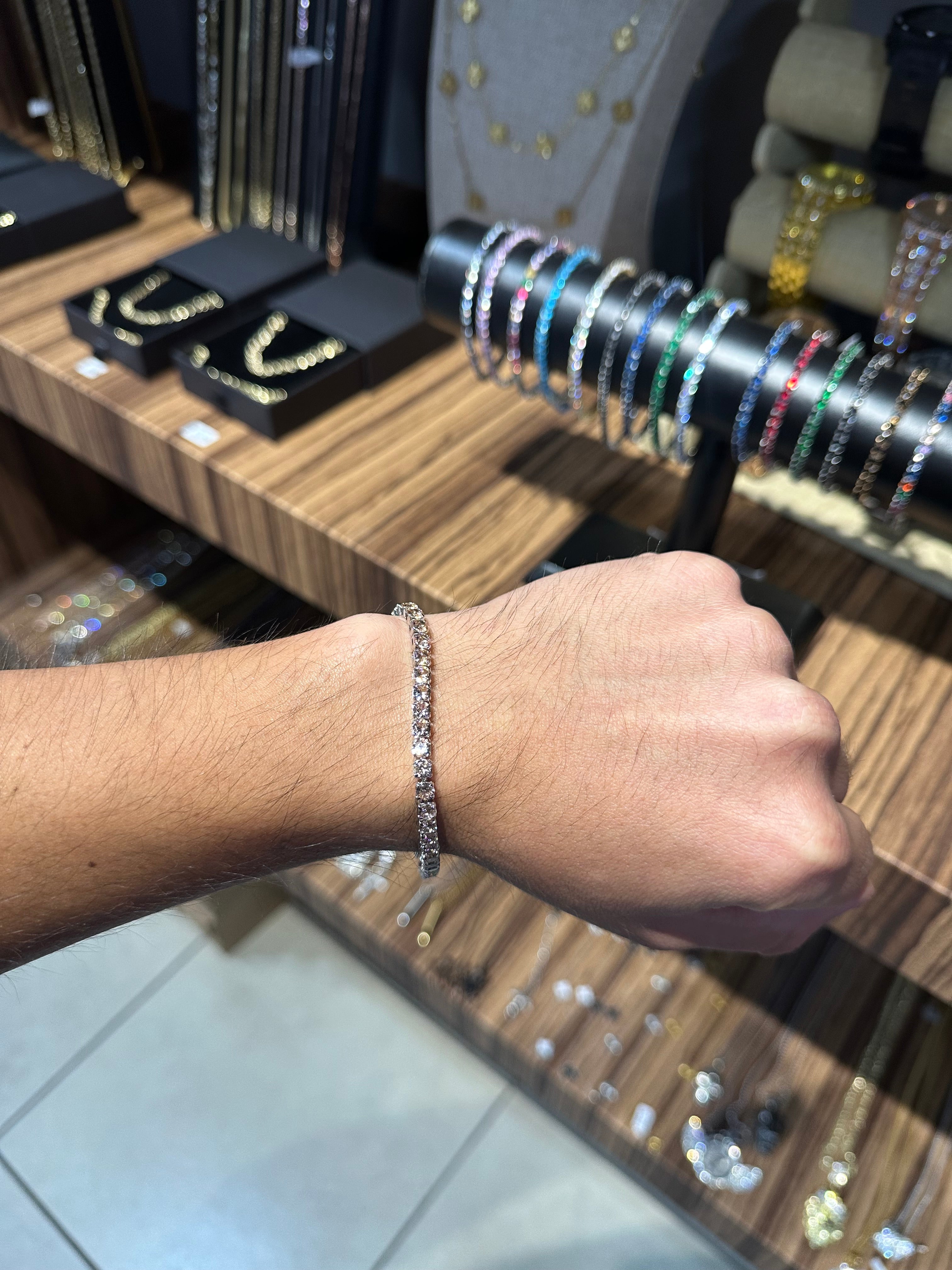 Pulsera Tenis 3 mm Crema Plata