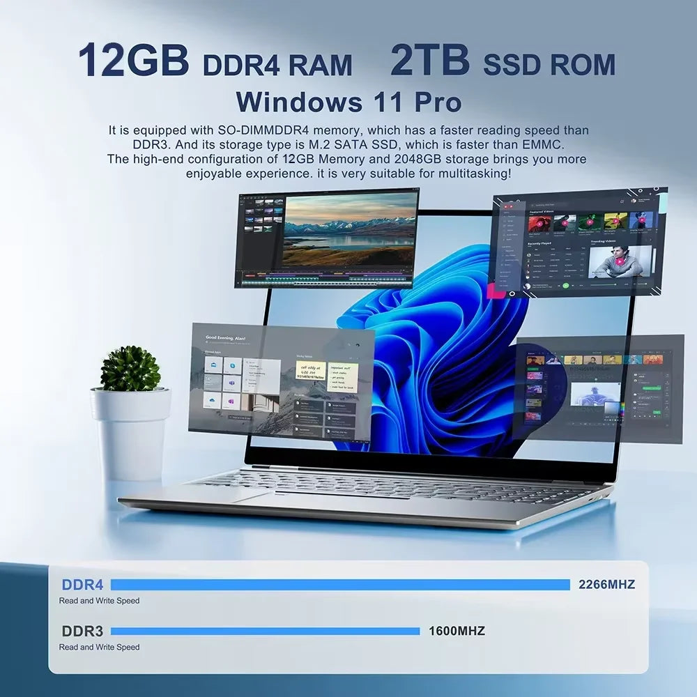 ordenador portátil Windows 11 Pro Intel Atom A3950 2025 Notebook 12GB RAM 512GB 1TB 2TB SSD 1080P ordenador