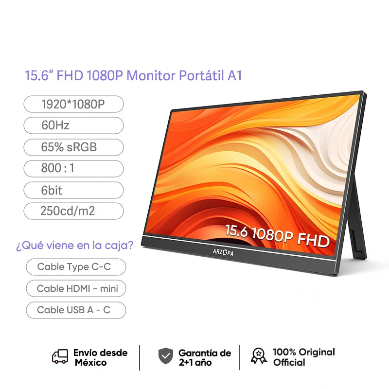 ARZOPA Pantalla IPS de monitor portátil 1080P FHD de 15,6