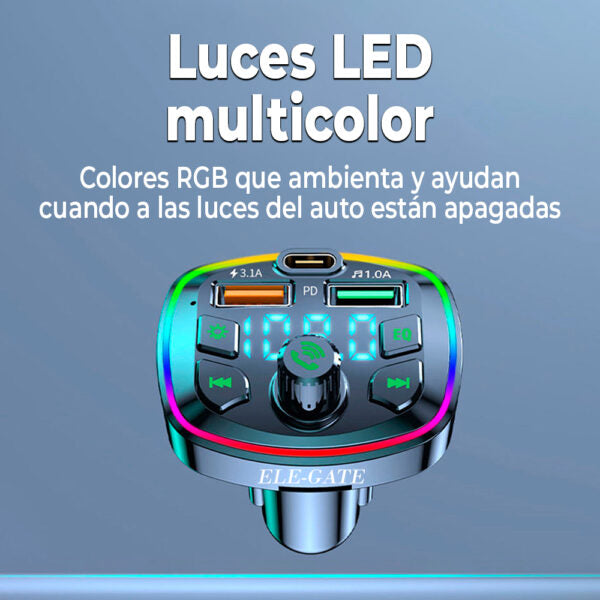 Transmisor Fm Bluetooth 5.0 Para Coche Con Led Rgb