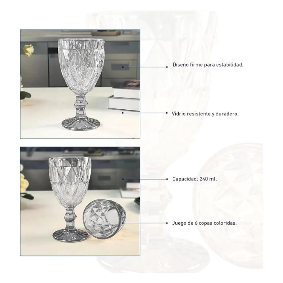 Juego de 6 Copas de Vidrio 240 ml (Gris)