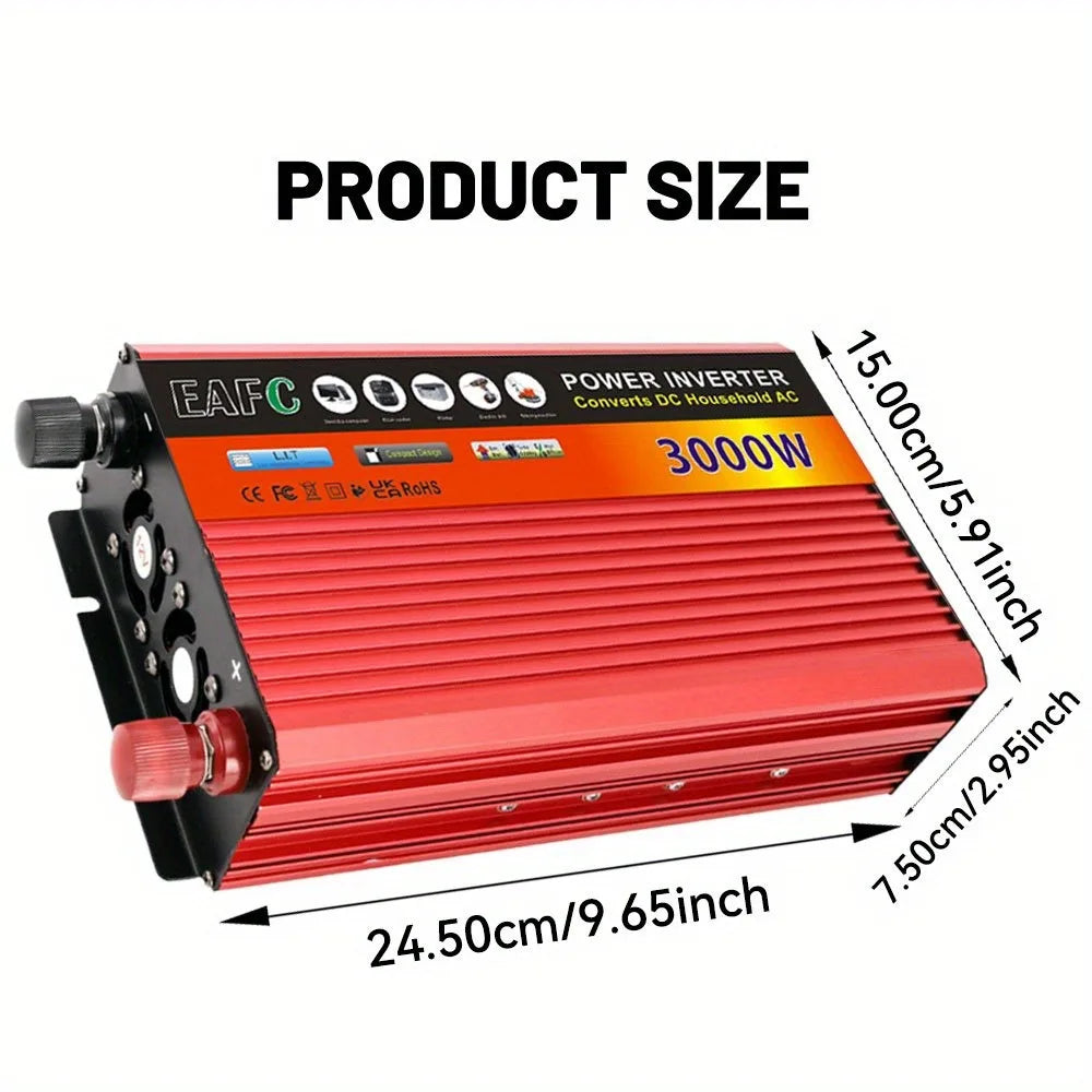 Adaptador convertidor de potencia de inversor de coche portátil de 3000W CC de 12V a CA 110V banco de energía de inversor Solar doméstico para camión automático al aire libre