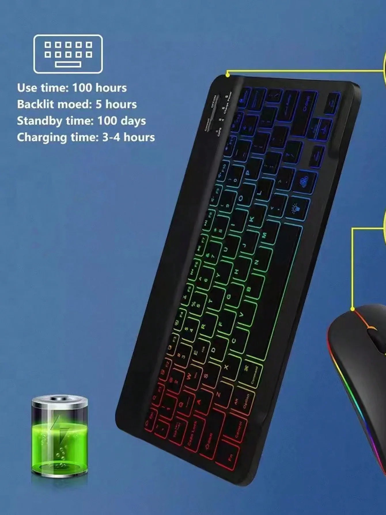 Mini teclado ultradelgado silencioso inalámbrico Bluetooth