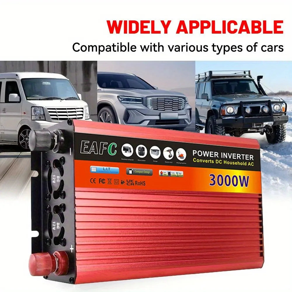 Adaptador convertidor de potencia de inversor de coche portátil de 3000W CC de 12V a CA 110V banco de energía de inversor Solar doméstico para camión automático al aire libre