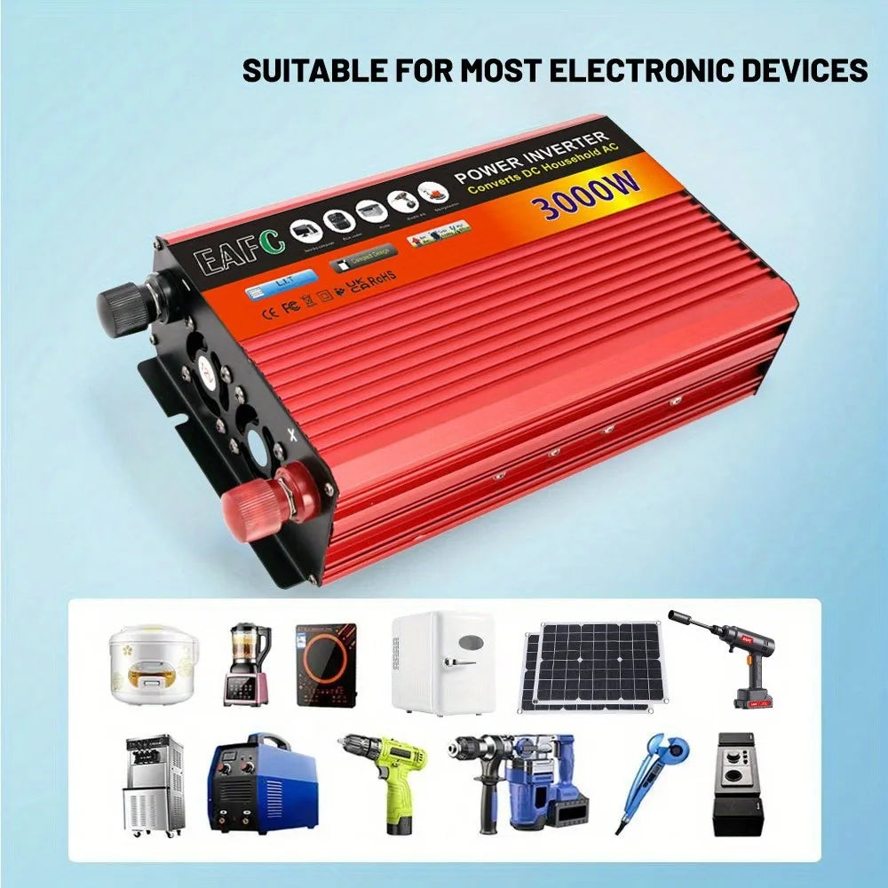 Adaptador convertidor de potencia de inversor de coche portátil de 3000W CC de 12V a CA 110V banco de energía de inversor Solar doméstico para camión automático al aire libre