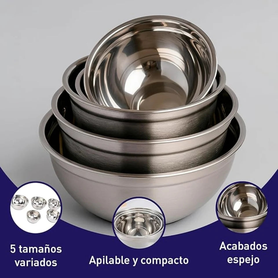 5 Bowls de Cocina de Acero Inoxidable
