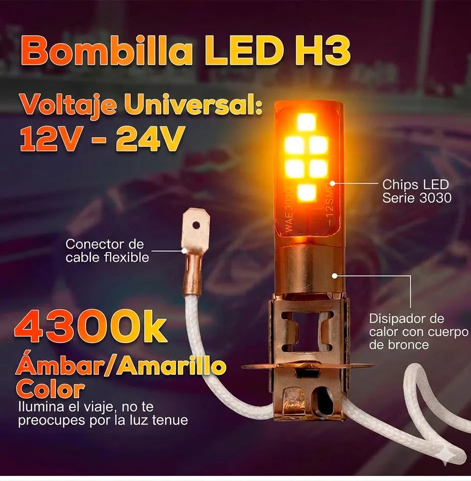 Par de LED Antiniebla Color Ámbar 2–24V