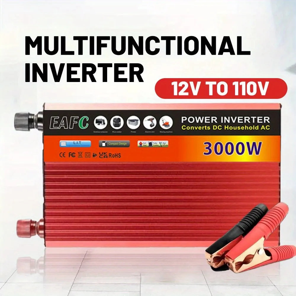 Adaptador convertidor de potencia de inversor de coche portátil de 3000W CC de 12V a CA 110V banco de energía de inversor Solar doméstico para camión automático al aire libre
