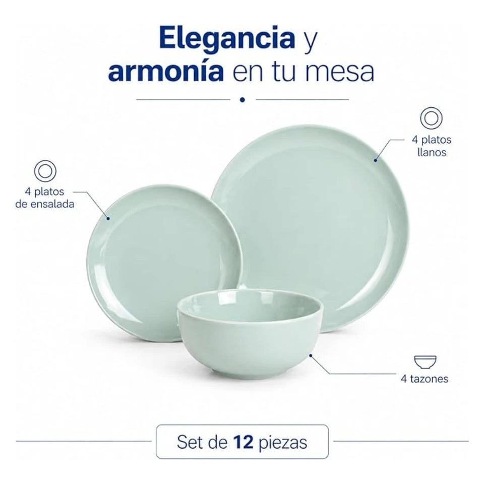 Vajilla de Cerámica 12 Piezas Diseño Elegante