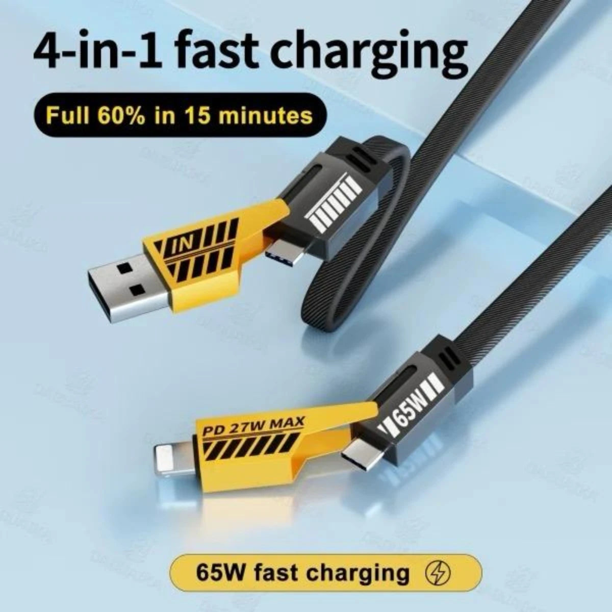 Cable Carga Rapida 65w 4 en 1 Tipo C, Lightning, Usb Para Movil