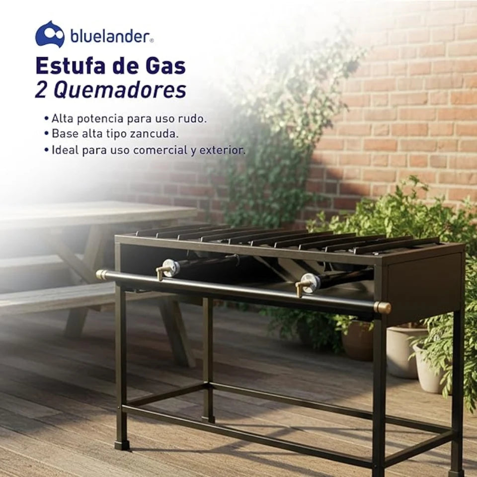 Parrilla de Gas con 2 Quemadores de Hierro Fundido