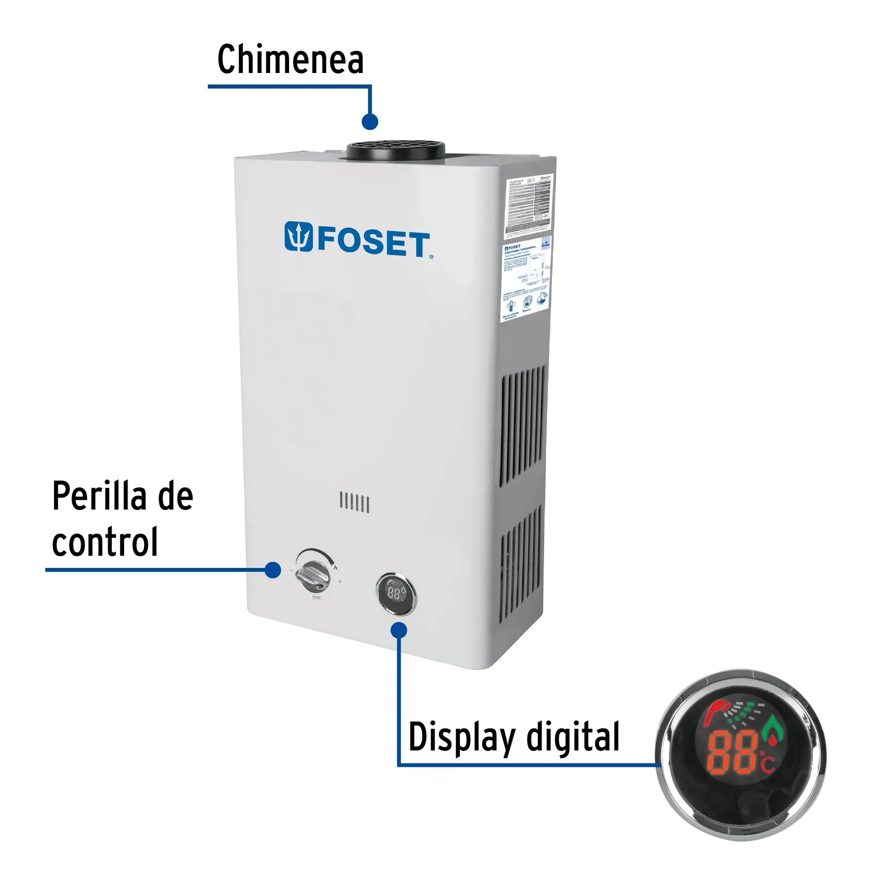 Calentador Instantáneo de Acero Inoxidable, Caja de Gas Natural Foset,