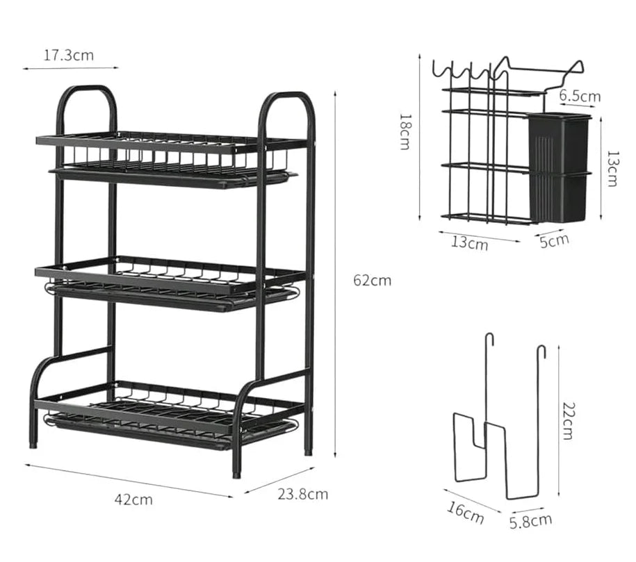 Escurridor de Platos de 3 Niveles con Organizador