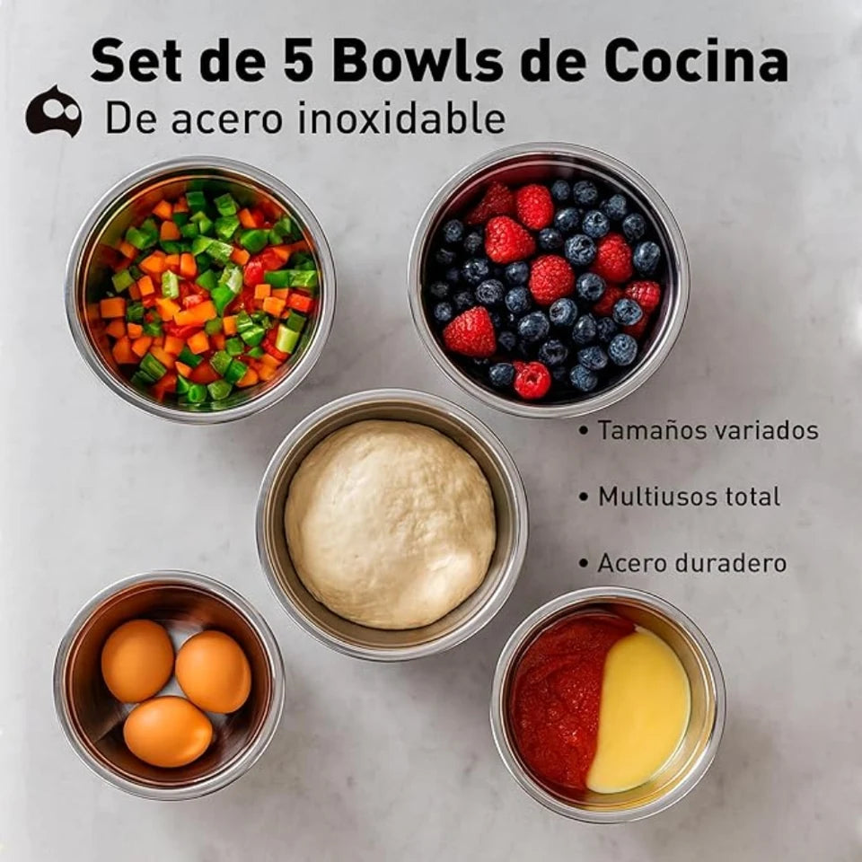 5 Bowls de Cocina de Acero Inoxidable