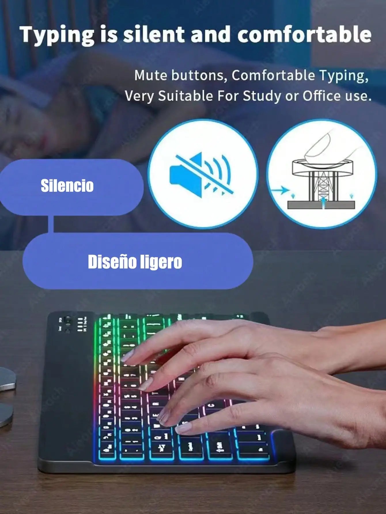 Mini teclado ultradelgado silencioso inalámbrico Bluetooth