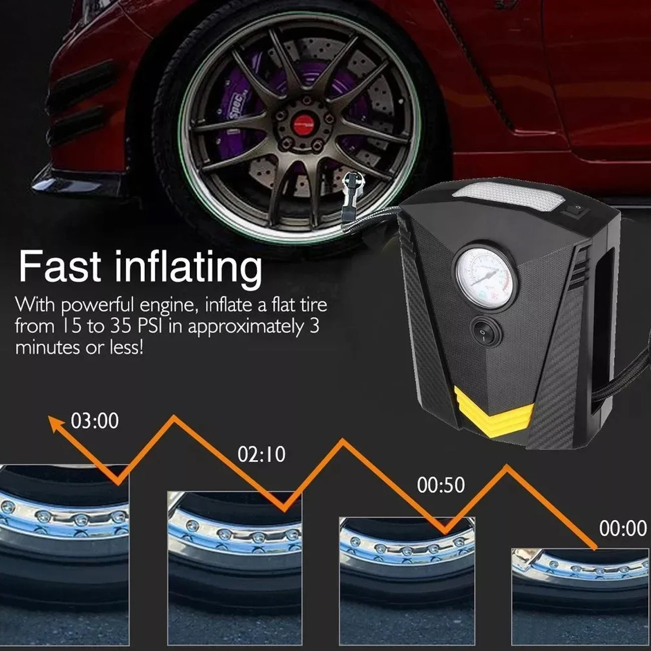 Compresor de Aire Portátil Llanta Auto Moto Bicicleta Atv Etc