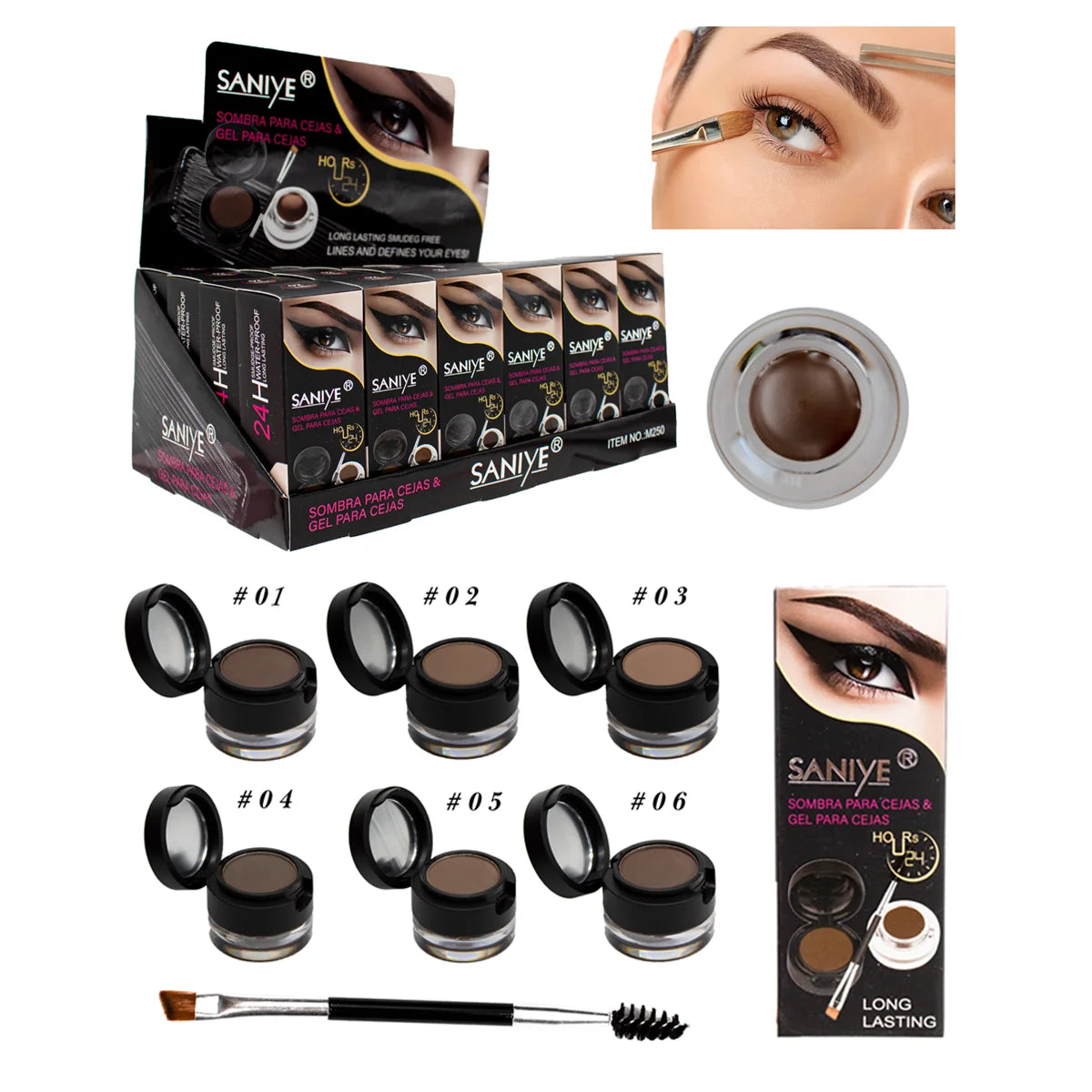 Dúo de gel y polvo para cejas, 6 colores, dura hasta 24 horas