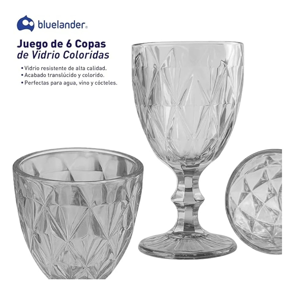 Juego de 6 Copas de Vidrio 240 ml (Gris)