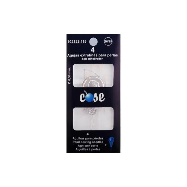 Cuatro Agujas Extrafinas para Perlas COSE 10/15 con Enhebrador
