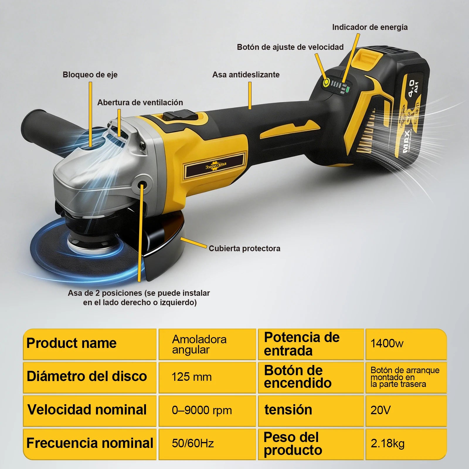 Amoladora Angular Profesional Sin Cable 20V