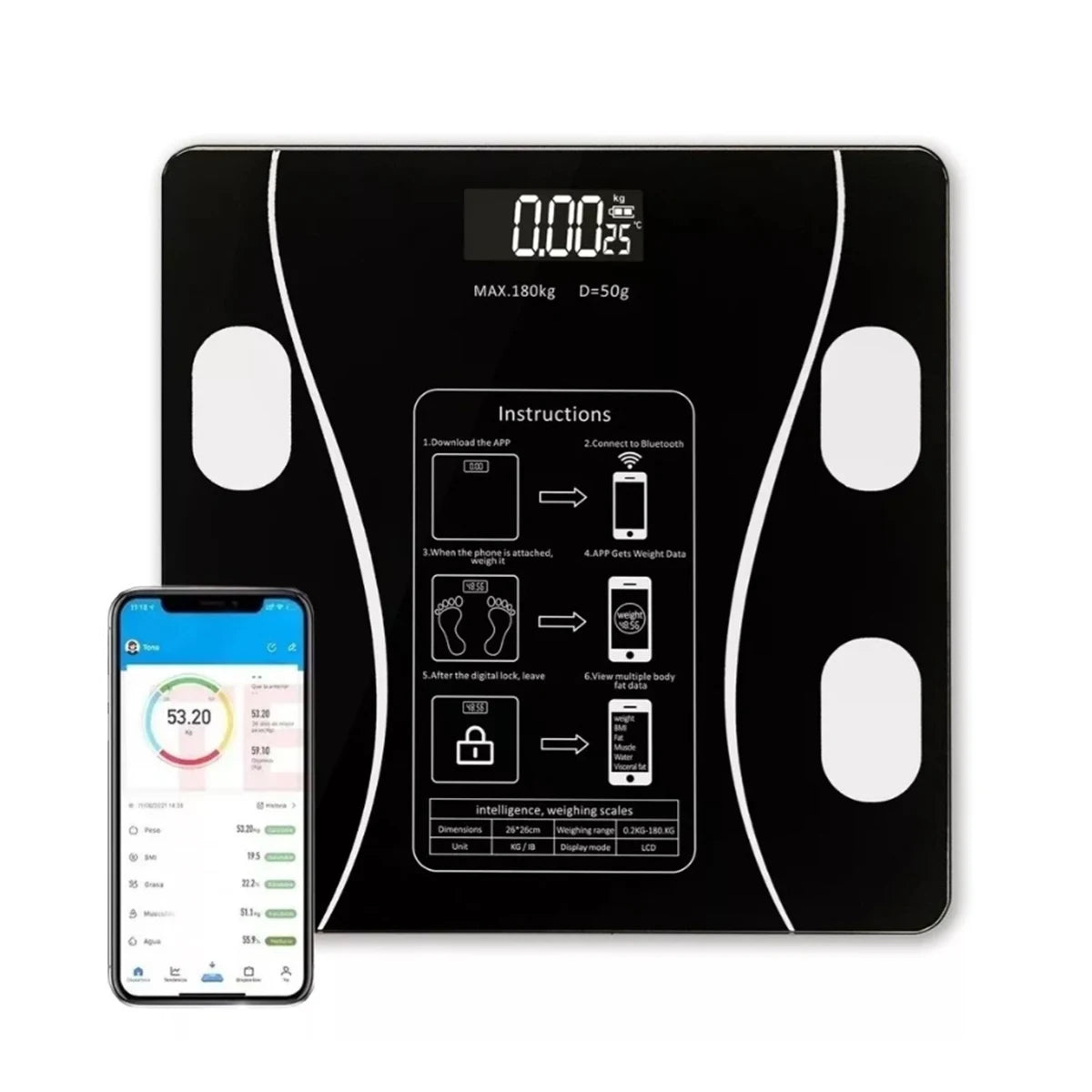 Báscula inteligente de grasa corporal con Pantalla LED