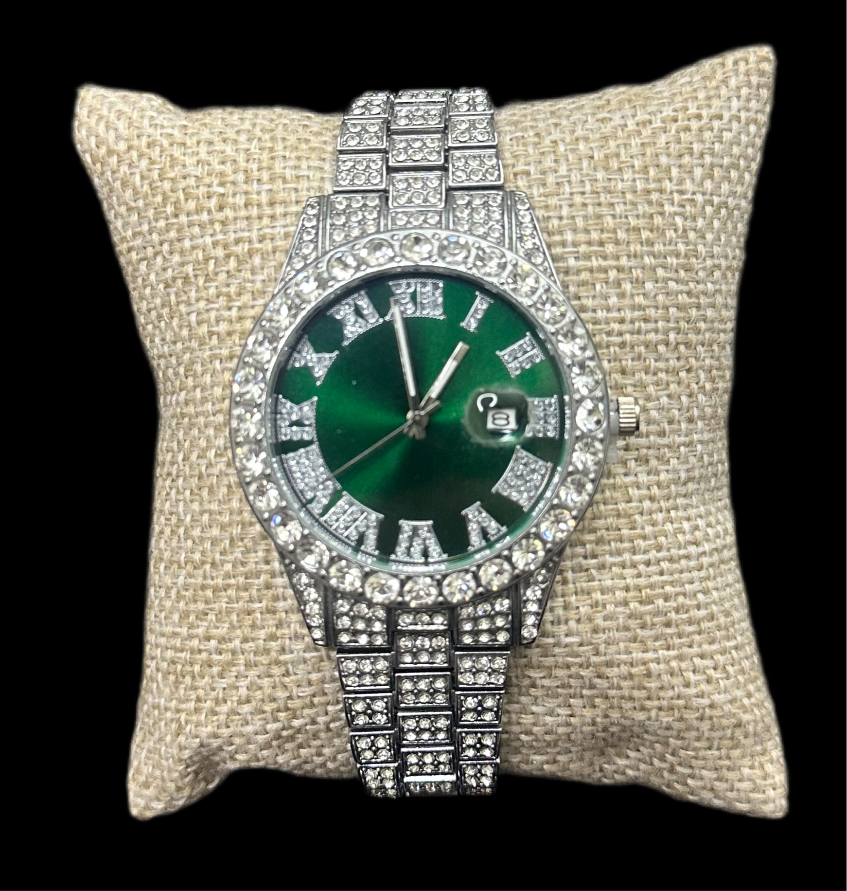 Reloj Plata Zirconias Fondo Verde