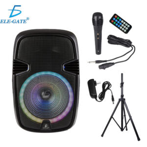 Bafle 15“  Bluetooth Inalámbrico Inteligente con Micrófono Soporte y Control Remoto Luz Led