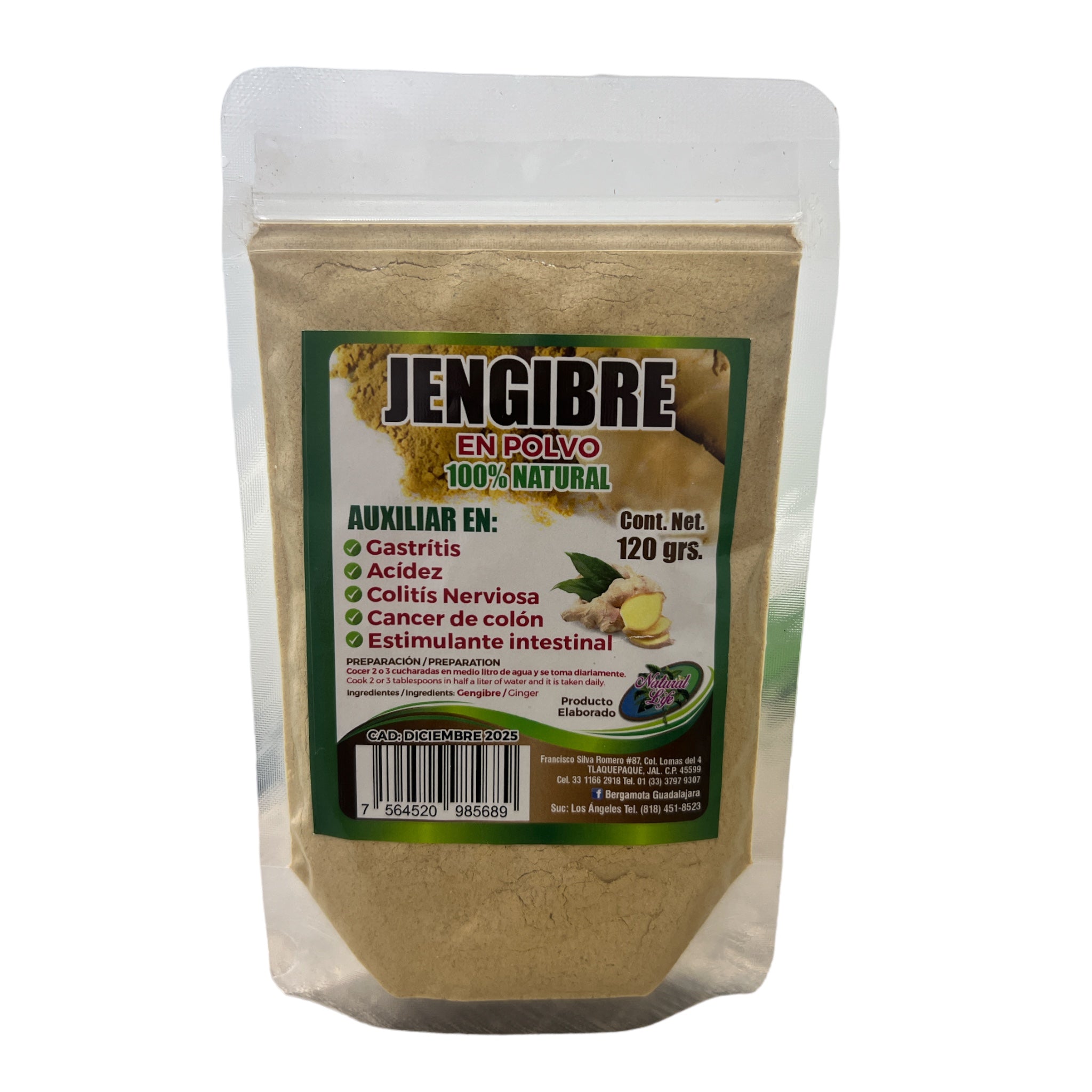POLVO JENGIBRE 100% NATURAL (BOLSA) C/ 120G NATURAL LIFE