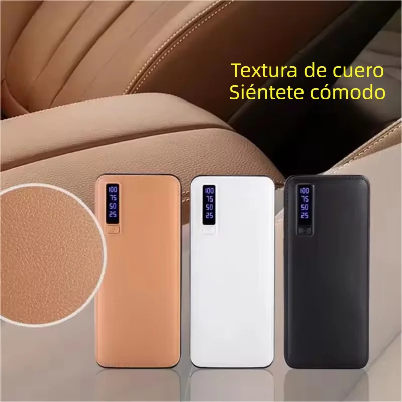 Batería portátil de 10000 mAh con textura de piel, 3 puertos