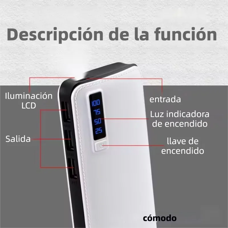 Batería portátil de 10000 mAh con textura de piel, 3 puertos