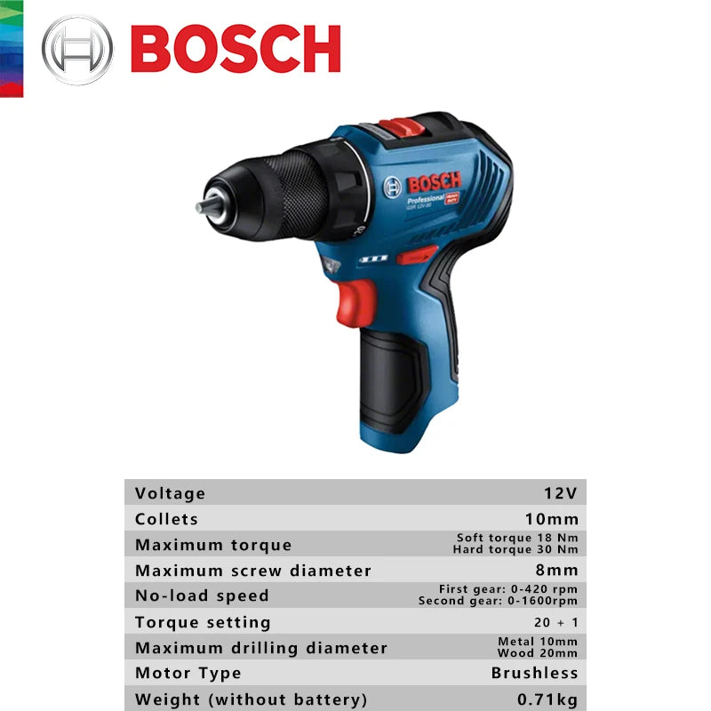 Bosch-Taladro Inalámbrico recargable GSR 12V-30