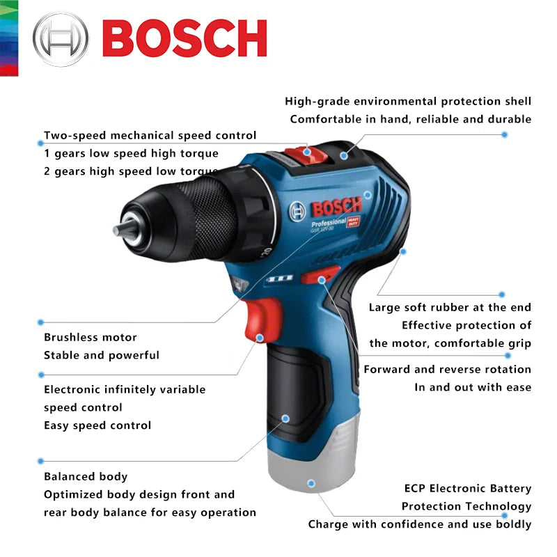 Bosch-Taladro Inalámbrico recargable GSR 12V-30