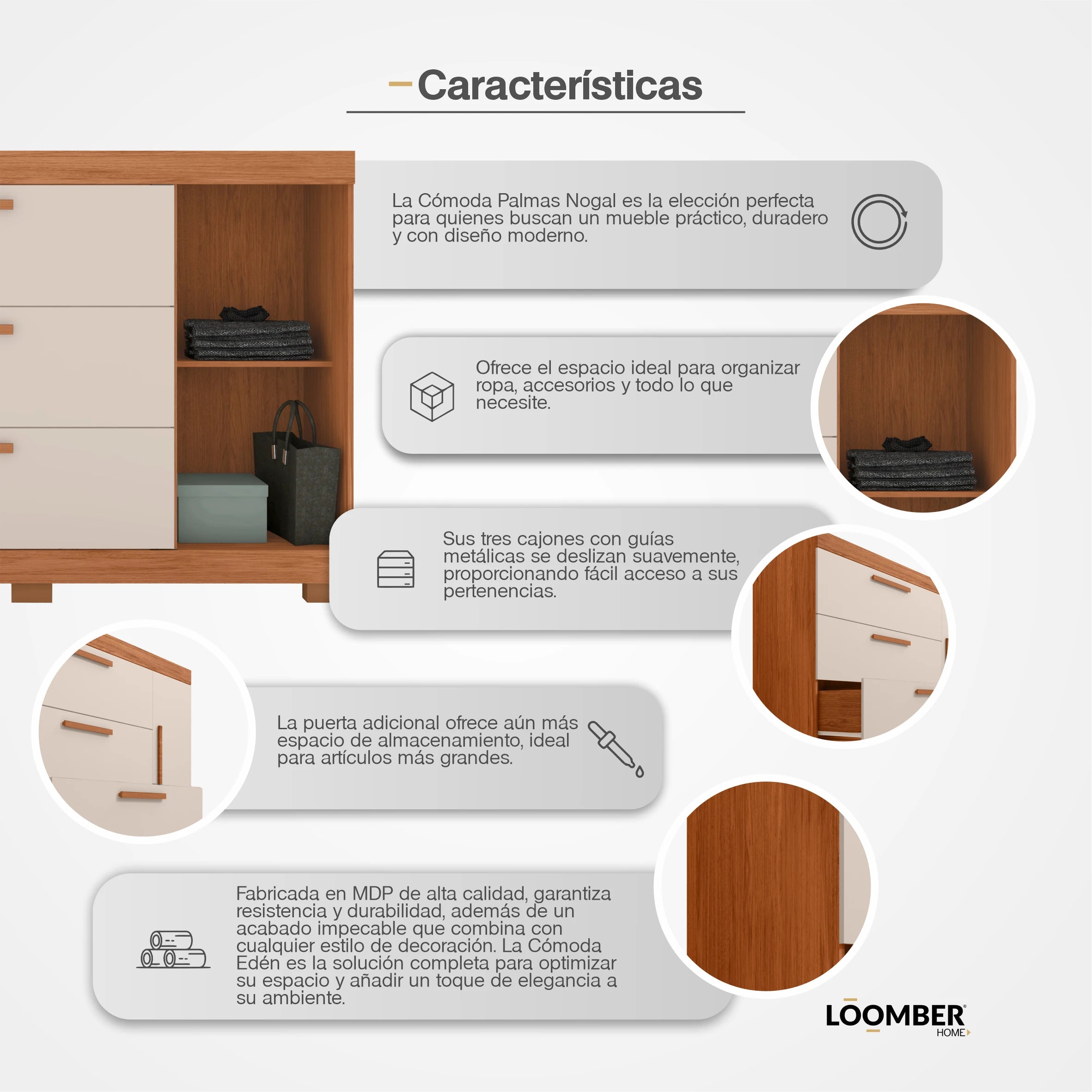 Cómoda Palmas Miel Con Beige Loomber