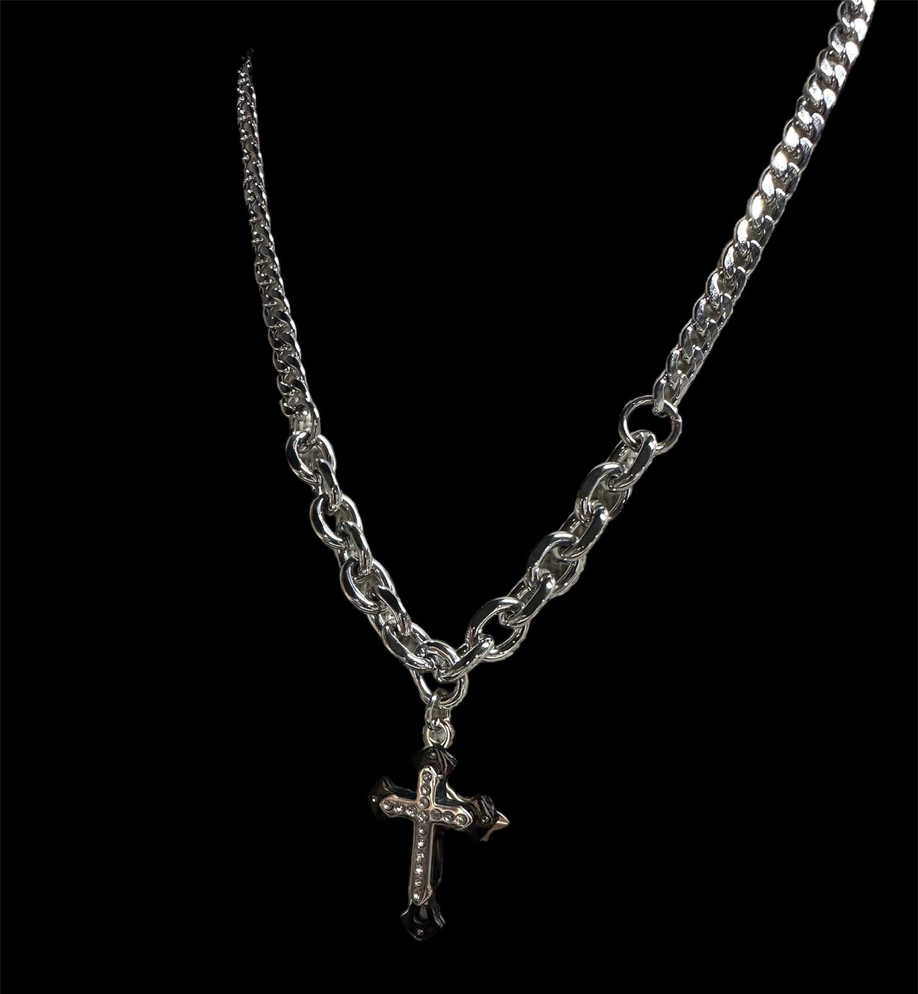 Cadena Cubana Plata con Cruz Zirconias