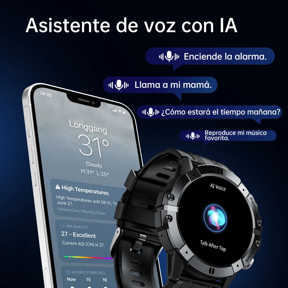 reloj inteligente resistente al agua, reloj deportivo de 1,52 pulgadas