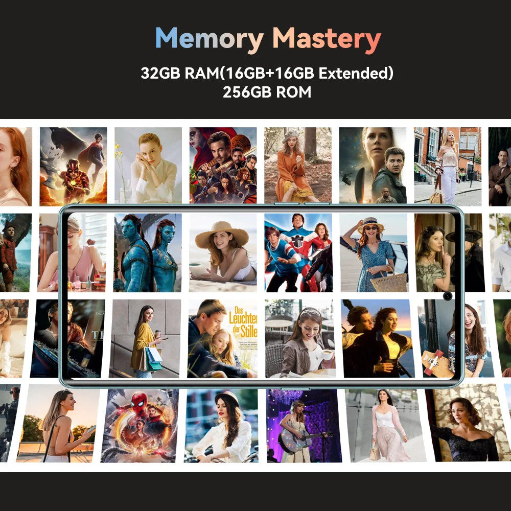 Teléfono inteligente Android 14, Pantalla curva 120 Hz, 32 GB de RAM (16 GB + 16 GB extendido), 256 G