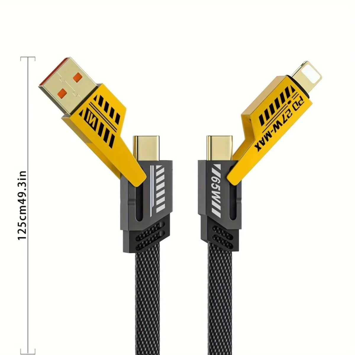 Cable Carga Rapida 65w 4 en 1 Tipo C, Lightning, Usb Para Movil
