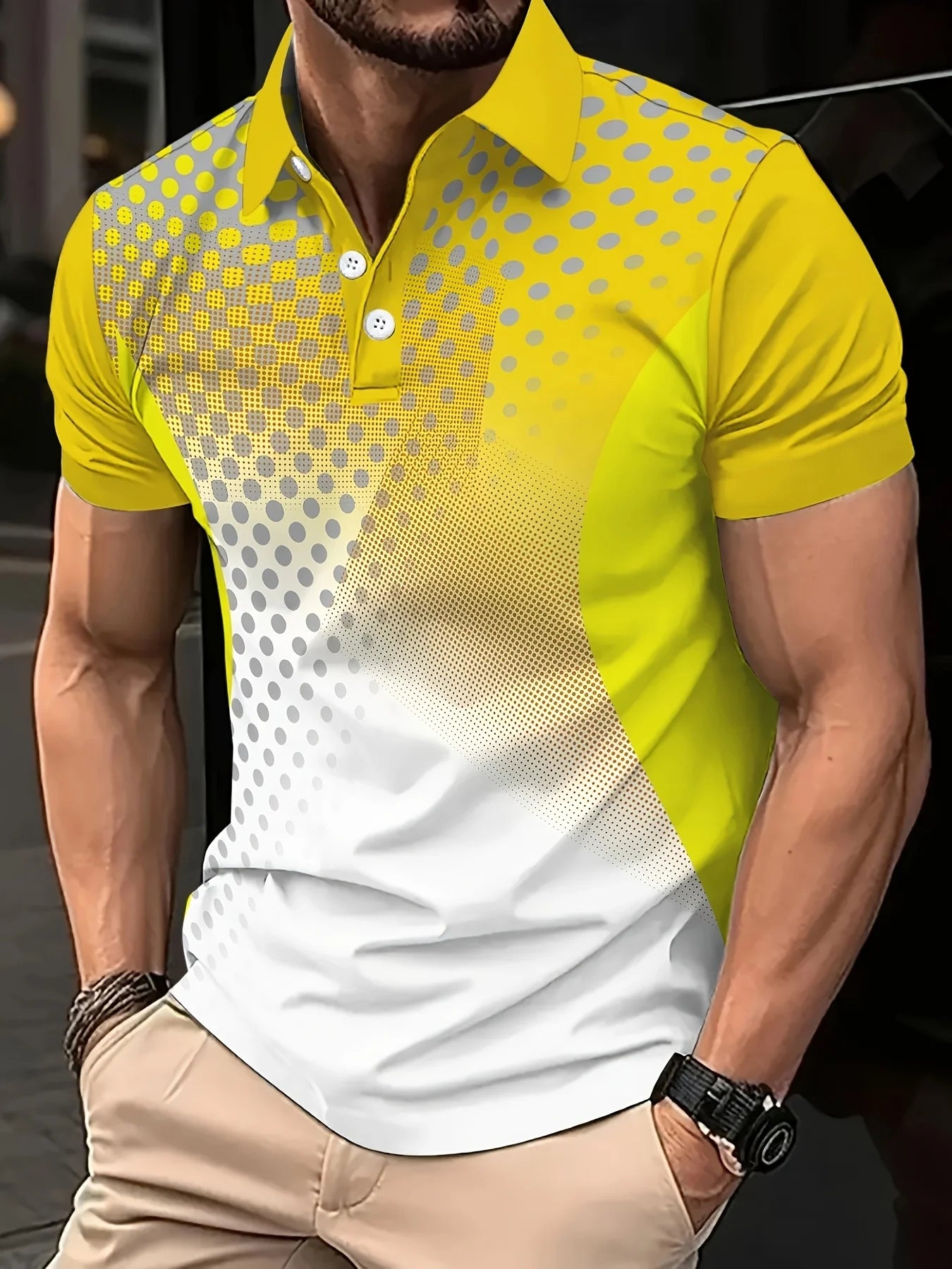 Camisa de Golf deportiva de lunares para hombre, Polo de manga corta