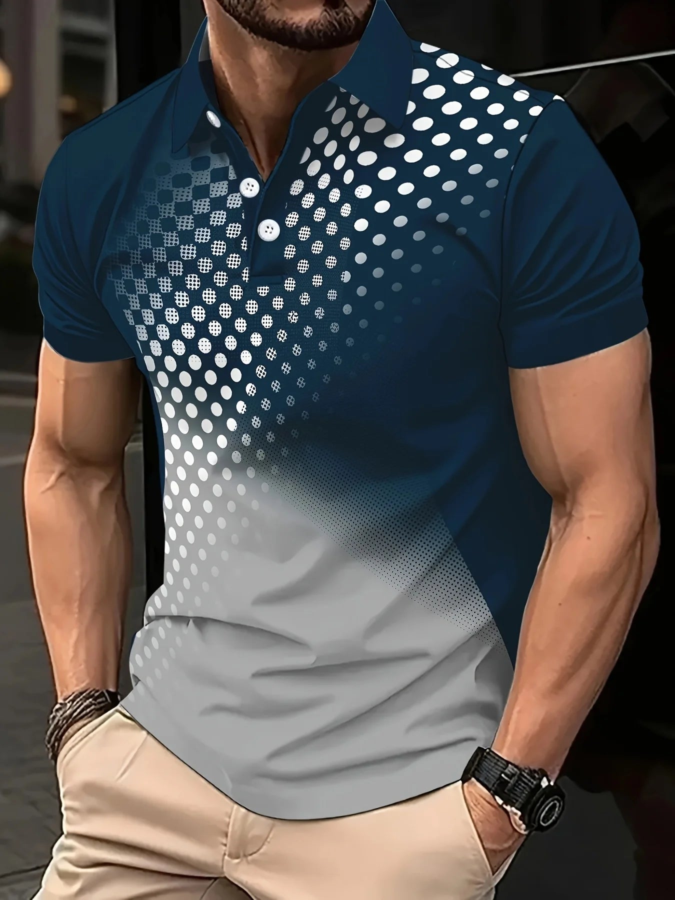 Camisa de Golf deportiva de lunares para hombre, Polo de manga corta
