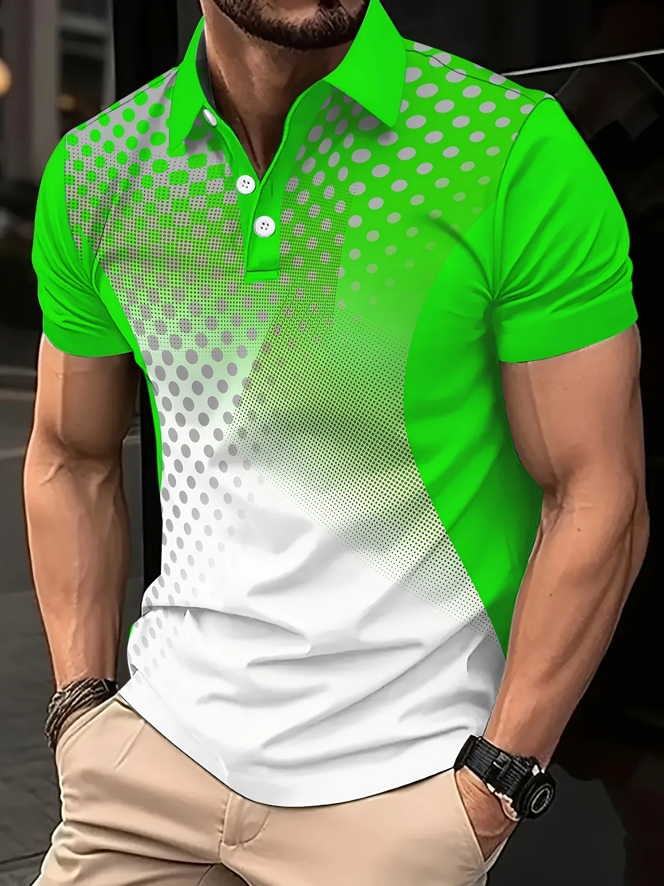 Camisa de Golf deportiva de lunares para hombre, Polo de manga corta